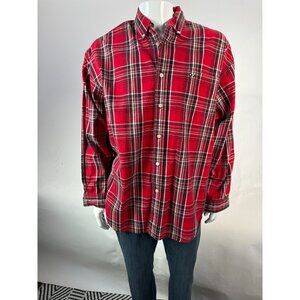 Larro Shirts Mens Red Plaid Long Sleeve Button-Up Shirt 100% Cotton Size L